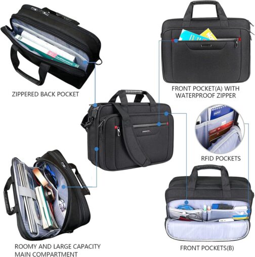 VANKEAN Laptop Briefcase Premium Laptop Case Fits Up to 17.3 Inch Business Shoulder Bag Laptop Expandable Water-Repellent Messenger Bag for Men/Women Computer Bag for Travel/Business/Black - Image 5