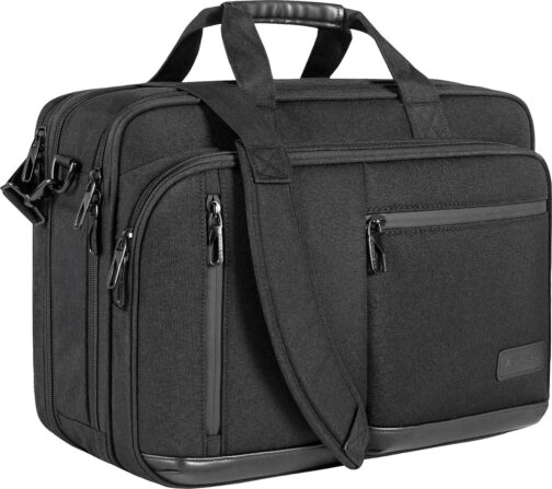 VANKEAN Laptop Briefcase for Men Women, 17.3 Inch Laptop Bag Water Repellent and Expandable Messenger Bag with Strap, Premium Shoulder Bag Womens Briefcase Computer Bag for Travel/Business, Black