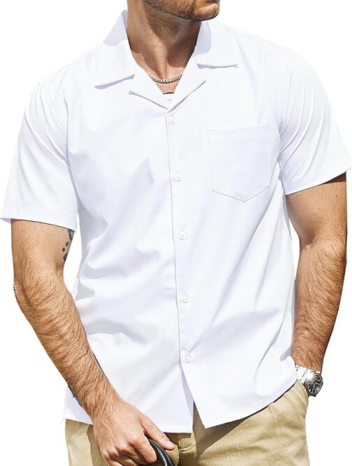 VATPAVE Mens Casual Short Sleeve Button Down Shirts Wrinkle Free Summer Beach Shirts with Pocket
