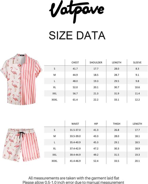 VATPAVE Mens Flamingo Hawaiian Sets Casual Short Sleeve Button Down Shirts Beach Outfits - Image 7
