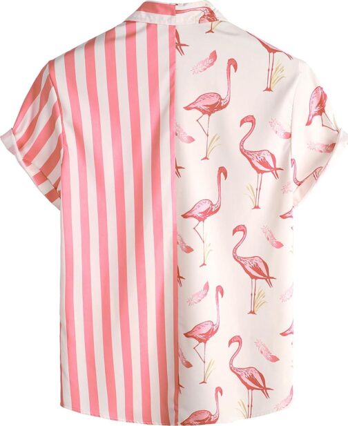 VATPAVE Mens Flamingo Hawaiian Sets Casual Short Sleeve Button Down Shirts Beach Outfits - Image 4