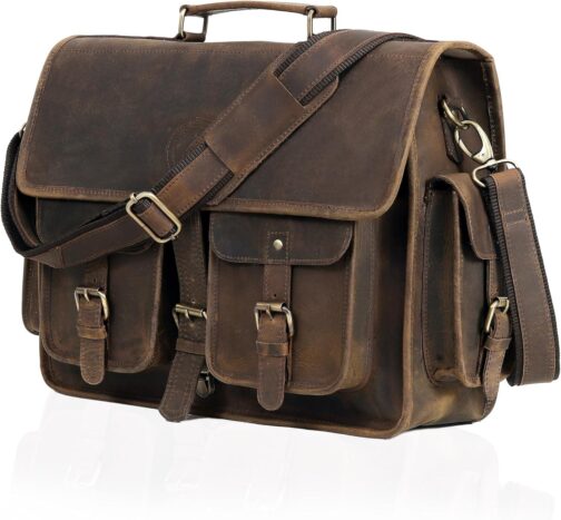 VC VINTAGE COUTURE Leather Briefcase 16 Inch Laptop Messenger Bags for Men and Women Best Office Briefcase Satchel Bag