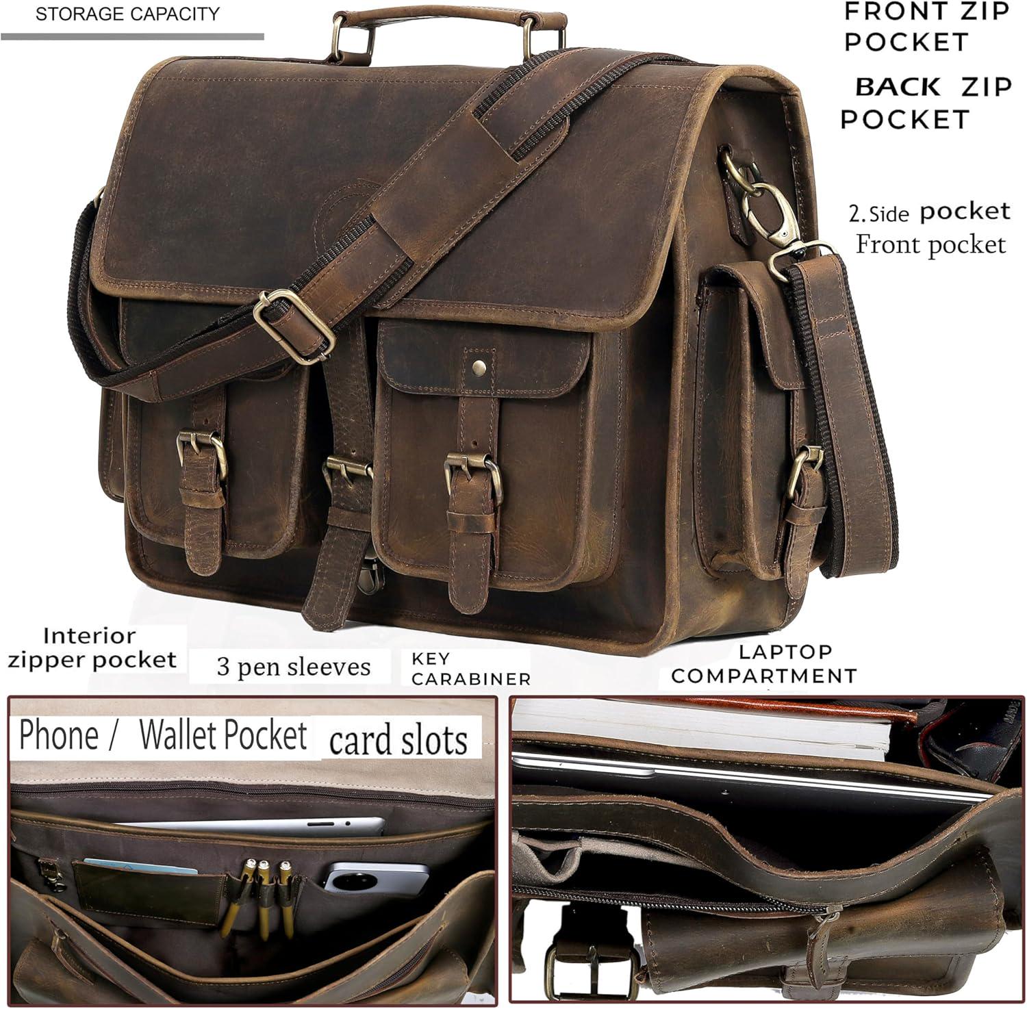 VC VINTAGE COUTURE Leather Briefcase 16 Inch Laptop Messenger Bags for Men and Women Best Office Briefcase Satchel Bag - Image 4