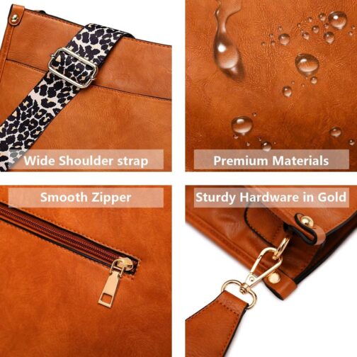 Vegan Leather Crossbody Bags for Women, Crossbody Purse with Guitar Strap Zipped Pockets Handbag Shoulder Bag - Image 4
