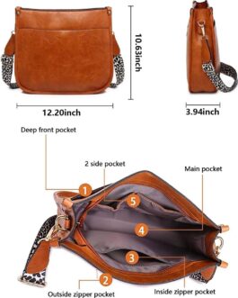 Vegan Leather Crossbody Bags for Women, Crossbody Purse with Guitar Strap Zipped Pockets Handbag Shoulder Bag