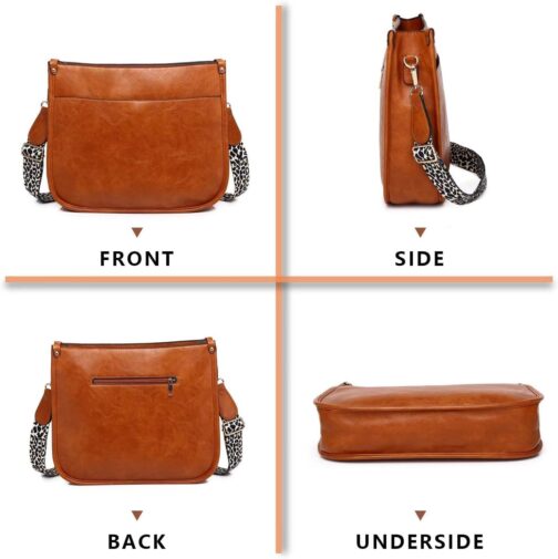 Vegan Leather Crossbody Bags for Women, Crossbody Purse with Guitar Strap Zipped Pockets Handbag Shoulder Bag - Image 5