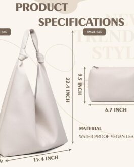 Vegan Leather Hobo Purses set, Slouchy Shoulder Bag Knotted Hobo Bags for Women with a small makeup bag