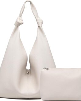 Vegan Leather Hobo Purses set, Slouchy Shoulder Bag Knotted Hobo Bags for Women with a small makeup bag