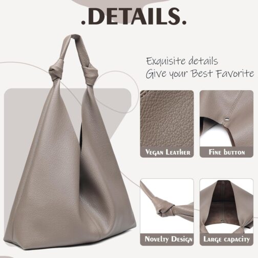 Vegan Leather Hobo Purses set, Slouchy Shoulder Bag Knotted Hobo Bags for Women with a small makeup bag - Image 3
