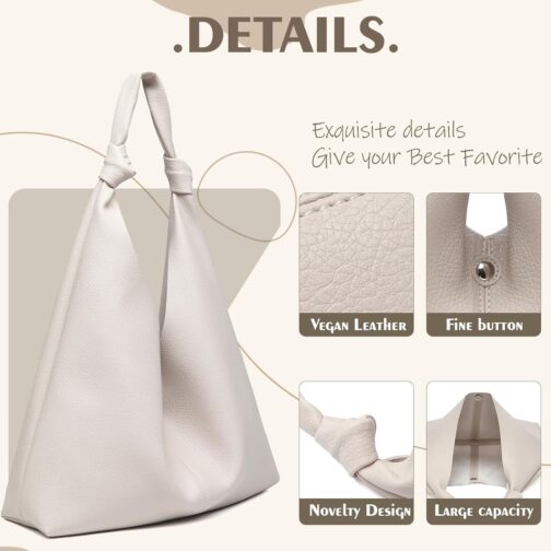 Vegan Leather Hobo Purses set, Slouchy Shoulder Bag Knotted Hobo Bags for Women with a small makeup bag - Image 3