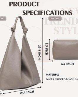 Vegan Leather Hobo Purses set, Slouchy Shoulder Bag Knotted Hobo Bags for Women with a small makeup bag