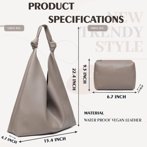 Vegan Leather Hobo Purses set, Slouchy Shoulder Bag Knotted Hobo Bags for Women with a small makeup bag - Image 2
