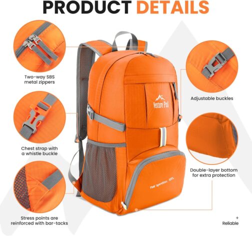 Venture Pal 35L Ultralight Lightweight Packable Foldable Travel Camping Hiking Outdoor Sports Backpack Daypack - Image 3