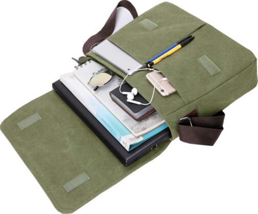 Vintage Canvas Satchel Messenger Bag for Men Women,Travel Shoulder bag 13.5  Laptop Bags Bookbag (Army green) - Image 5