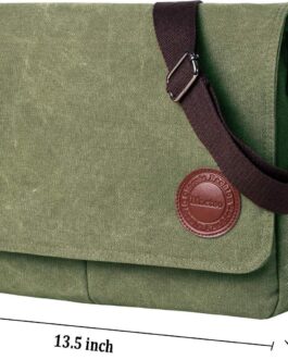 Vintage Canvas Satchel Messenger Bag for Men Women,Travel Shoulder bag 13.5  Laptop Bags Bookbag (Army green)