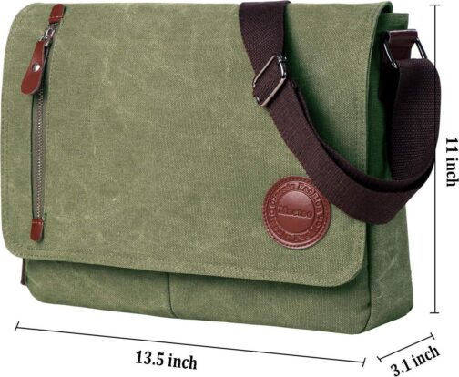 Vintage Canvas Satchel Messenger Bag for Men Women,Travel Shoulder bag 13.5  Laptop Bags Bookbag (Army green) - Image 2