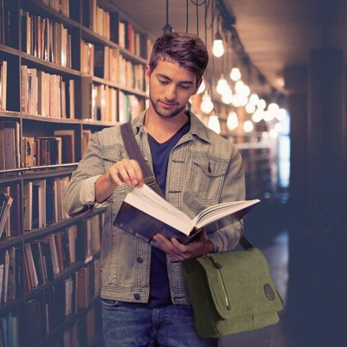 Vintage Canvas Satchel Messenger Bag for Men Women,Travel Shoulder bag 13.5  Laptop Bags Bookbag (Army green) - Image 4