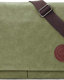 Vintage Canvas Satchel Messenger Bag for Men Women,Travel Shoulder bag 13.5  Laptop Bags Bookbag (Army green)