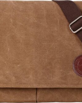Vintage Canvas Satchel Messenger Bag for 13.5″ Laptop, Travel Bookbag (Coffee)