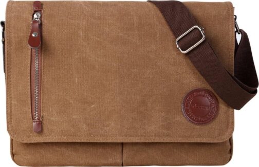Vintage Canvas Satchel Messenger Bag for 13.5" Laptop, Travel Bookbag (Coffee)