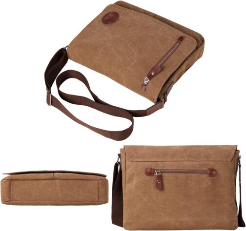 Vintage Canvas Satchel Messenger Bag for 13.5" Laptop, Travel Bookbag (Coffee) - Image 8