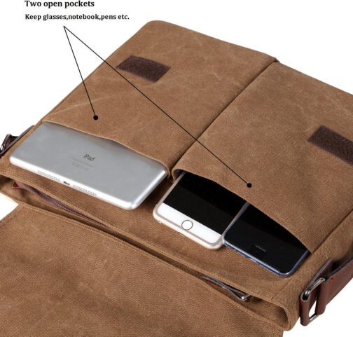Vintage Canvas Satchel Messenger Bag for 13.5" Laptop, Travel Bookbag (Coffee) - Image 6