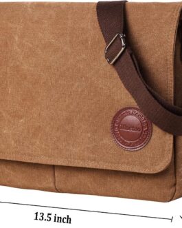Vintage Canvas Satchel Messenger Bag for 13.5″ Laptop, Travel Bookbag (Coffee)