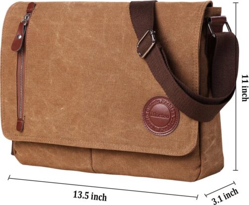 Vintage Canvas Satchel Messenger Bag for 13.5" Laptop, Travel Bookbag (Coffee) - Image 2