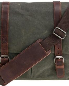 Vintage Genuine Leather Waxed Canvas Briefcase Large Satchel Shoulder Bag Rugged Computer 15.6  Laptop Bag