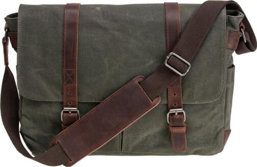 Vintage Genuine Leather Waxed Canvas Briefcase Large Satchel Shoulder Bag Rugged Computer 15.6  Laptop Bag