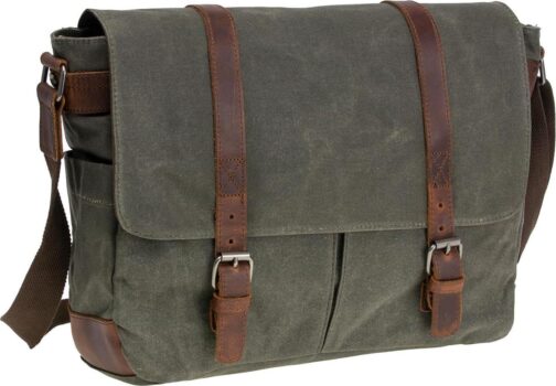 Vintage Genuine Leather Waxed Canvas Briefcase Large Satchel Shoulder Bag Rugged Computer 15.6  Laptop Bag - Image 7