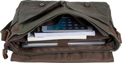 Vintage Genuine Leather Waxed Canvas Briefcase Large Satchel Shoulder Bag Rugged Computer 15.6  Laptop Bag - Image 3