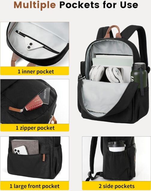 Vorspack Backpack for Men and Women - Lightweight Backpack Classical Basic Bookbag with Multi-pockets Casual Daypack for College Workplace Travel - Black - Image 4
