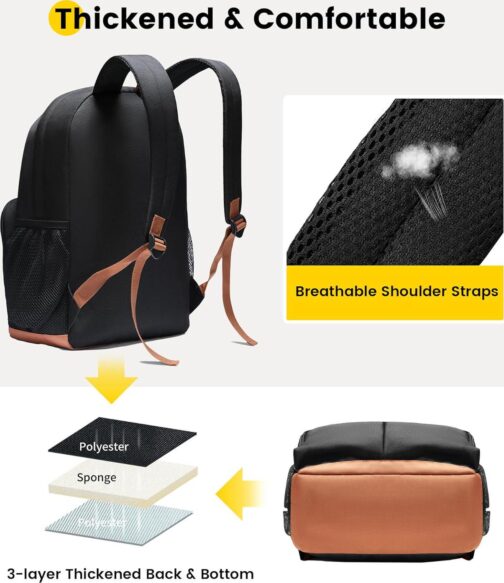 Vorspack Backpack for Men and Women - Large Casual Daypack Backpacks Lightweight Bookbag for College Work Travel - Black - Image 6