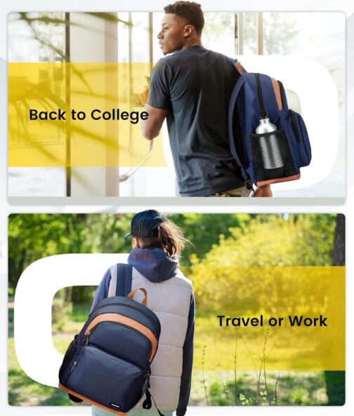 Vorspack Backpack for Men and Women - Basic Bookbag Lightweight Casual Daypack Backpacks for College Work Travel - Navy Blue - Image 7