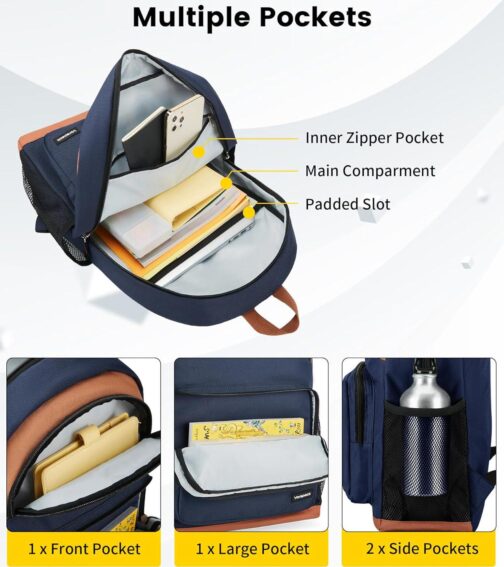 Vorspack Backpack for Men and Women - Basic Bookbag Lightweight Casual Daypack Backpacks for College Work Travel - Navy Blue - Image 4