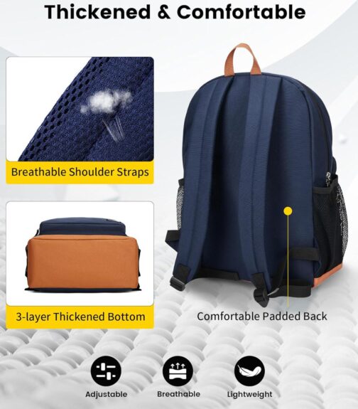 Vorspack Backpack for Men and Women - Basic Bookbag Lightweight Casual Daypack Backpacks for College Work Travel - Navy Blue - Image 5