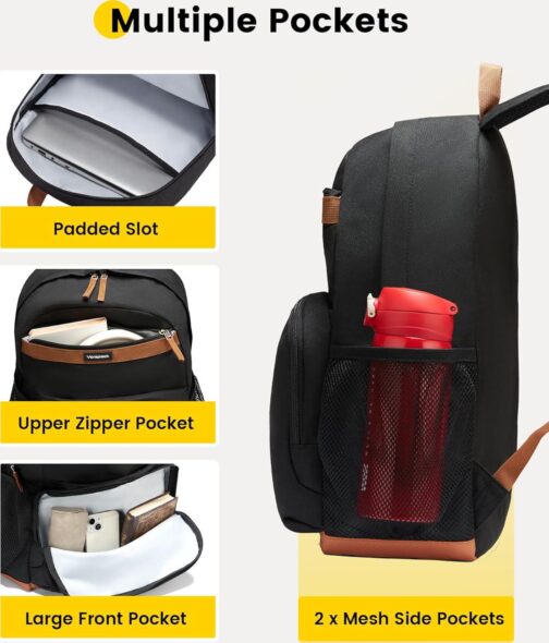 Vorspack Backpack for Men and Women - Large Casual Daypack Backpacks Lightweight Bookbag for College Work Travel - Black - Image 5
