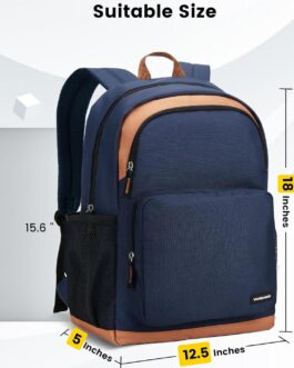 Vorspack Backpack for Men and Women – Basic Bookbag Lightweight Casual Daypack Backpacks for College Work Travel – Navy Blue
