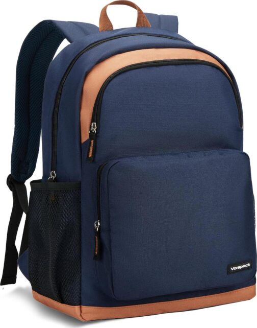 Vorspack Backpack for Men and Women - Basic Bookbag Lightweight Casual Daypack Backpacks for College Work Travel - Navy Blue