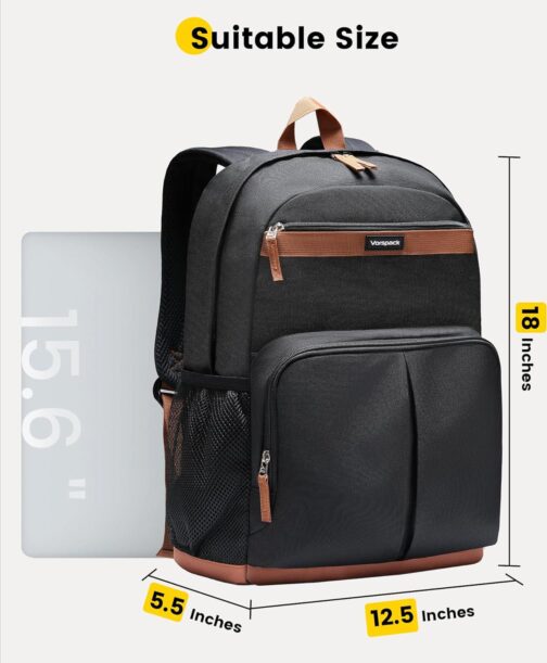 Vorspack Backpack for Men and Women - Large Casual Daypack Backpacks Lightweight Bookbag for College Work Travel - Black - Image 2