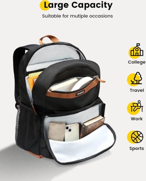 Vorspack Backpack for Men and Women - Large Casual Daypack Backpacks Lightweight Bookbag for College Work Travel - Black - Image 4