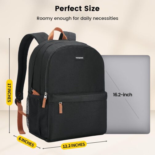 Vorspack Backpack for Men and Women - Lightweight Bookbag College Backpack Casual Daypack Backpacks for Travel Work - Black - Image 2
