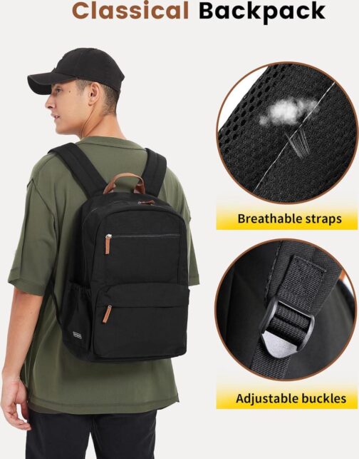 Vorspack Backpack for Men and Women - Lightweight Backpack Classical Basic Bookbag with Multi-pockets Casual Daypack for College Workplace Travel - Black - Image 3