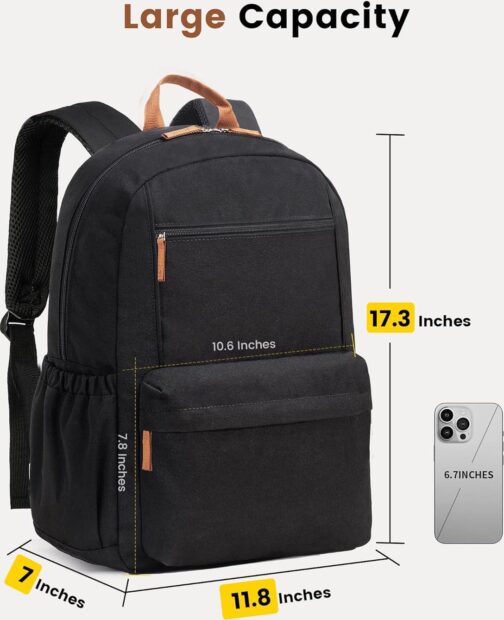 Vorspack Backpack for Men and Women - Lightweight Backpack Classical Basic Bookbag with Multi-pockets Casual Daypack for College Workplace Travel - Black - Image 2
