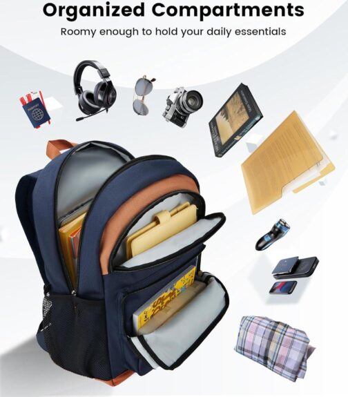 Vorspack Backpack for Men and Women - Basic Bookbag Lightweight Casual Daypack Backpacks for College Work Travel - Navy Blue - Image 3