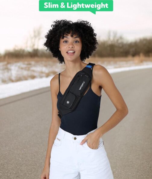WATERFLY Fanny Pack for Women Men Water Resistant Small Waist Pouch Slim Belt Bag with 4 Pockets for Running Travelling Hiking Walking Lightweight Crossbody Chest Bag Fit All Phones - Image 2