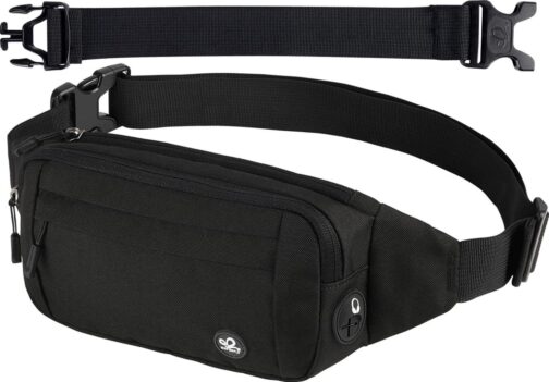 WATERFLY Fanny Pack Waist Bag: Small Hip Pouch Bum Bag Fannie Pack Phanny Fannypack Waistpack Bumbag Beltbag Sport Slim Fashionable for Jogging Hiking Hiker Woman Man Pure black