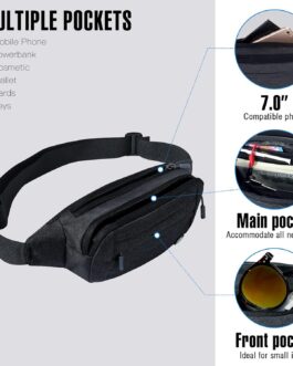 WATERFLY Fanny Pack Waist Bag: Small Hip Pouch Bum Bag Fannie Pack Phanny Fannypack Waistpack Bumbag Beltbag Sport Slim Fashionable for Jogging Hiking Hiker Woman Man