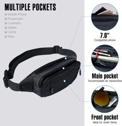 WATERFLY Fanny Pack Waist Bag: Small Hip Pouch Bum Bag Fannie Pack Phanny Fannypack Waistpack Bumbag Beltbag Sport Slim Fashionable for Jogging Hiking Hiker Woman Man - Image 2
